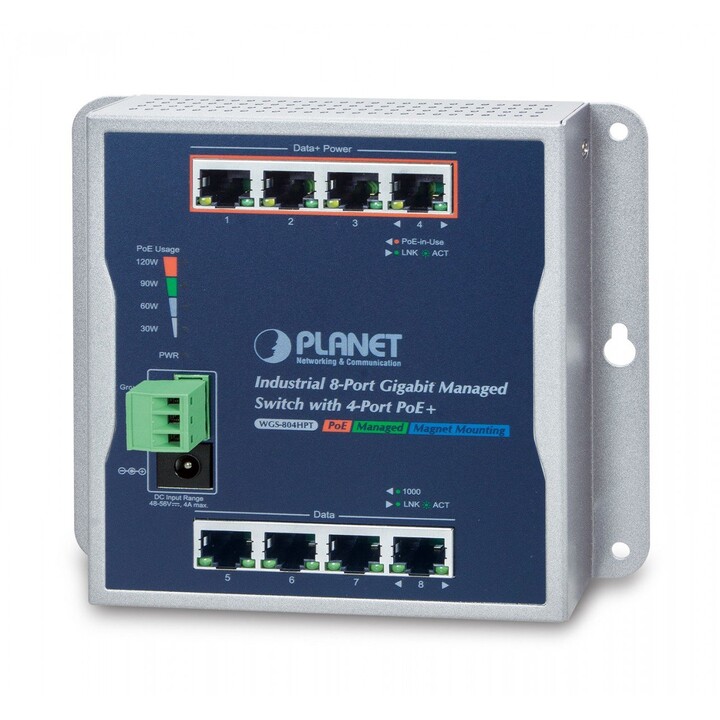 PLANET WGS-804HPT switch Gestionado Gigabit Ethernet (10/100/1000) Energía sobre Ethernet (PoE) Negro