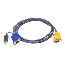 ATEN 6 m USB-KVM-Kabel mit SPHD 3 in 1 und integriertem PS/2-zu-USB-Konverter – 6 m – VGA – Schwarz – HDB-15 + USB A – SPHD-15 –