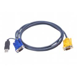 Câble KVM USB ATEN 6 m avec SPHD 3 en 1 et convertisseur PS/2 vers USB intégré - 6 m - VGA - Noir - HDB-15 + USB A - SPHD-15 - M