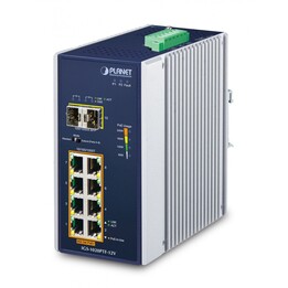 PLANET IP30 Ind 8-P 10/100/1000T Gigabit Ethernet não gerido (10/100/1000) Power over Ethernet (PoE) Azul, Branco