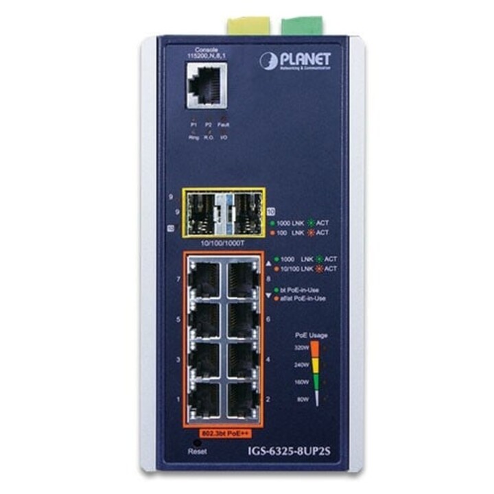 PLANET IGS-6325-8UP2S Gigabit Ethernet L3 géré (10/100/1000) Power over Ethernet (PoE) Aluminium, Noir