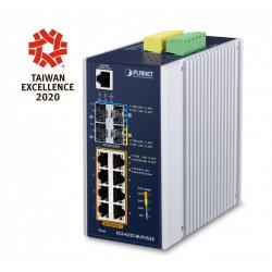PLANET IP30 DIN-rail industriel L3 8P Gigabit Ethernet géré (10/100/1000) Aluminium, bleu