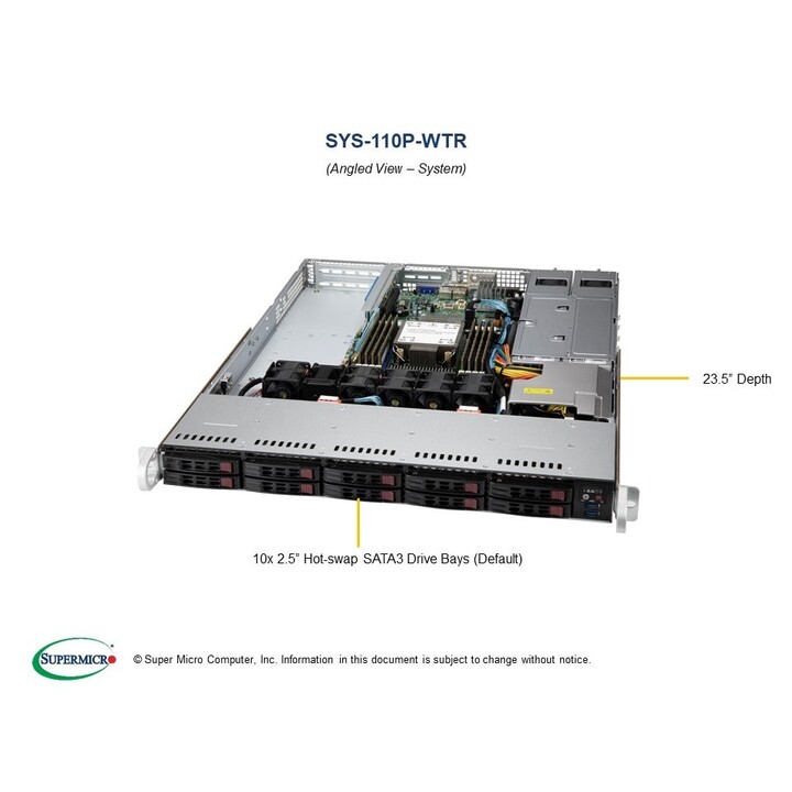 Rack de servidor Supermicro SYS-110P-WTR (1U) Intel® Xeon® Sequence 3000 DDR4-SDRAM 750 W