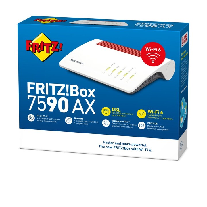 Roteador sem fio FRITZ!Box 7590 AX Gigabit Ethernet Dual Band (2,4 GHz / 5 GHz) Branco