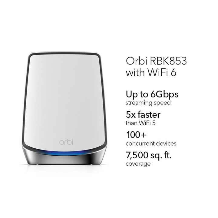 NETGEAR Orbi RBK853 AX6000 Sistema Mesh WiFi 6 Tri-Band (2,4 GHz/5 GHz/5 GHz) Wi-Fi 6 (802.11ax) Grigio 4 Interno