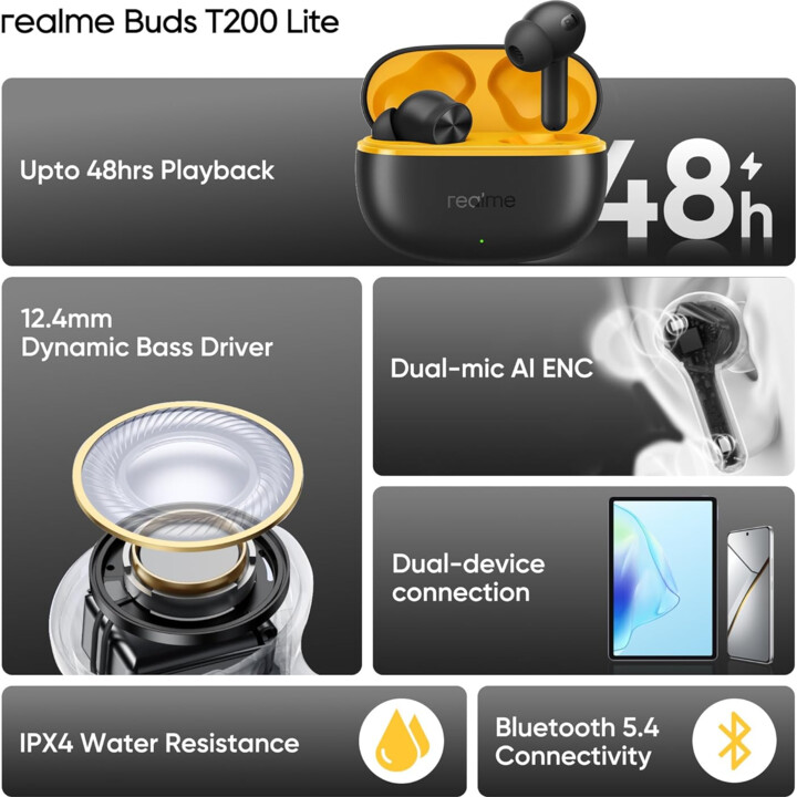 Realme Buds T200 Lite Volt Preto UE