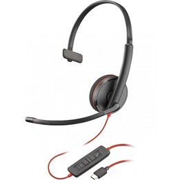 Fone de ouvido mono USB-C POLY Blackwire 3210 (a granel) com faixa de cabeça com fio para escritório/call center USB tipo C pret