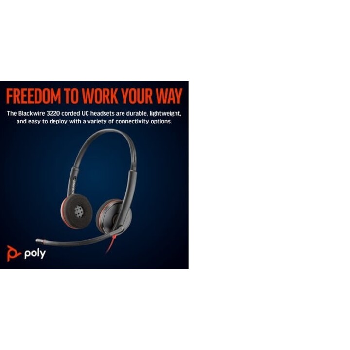 Casque stéréo USB-C noir POLY Blackwire 3220 + adaptateur USB-C/A (en vrac) Serre-tête filaire Bureau/Centre d appels USB Ty
