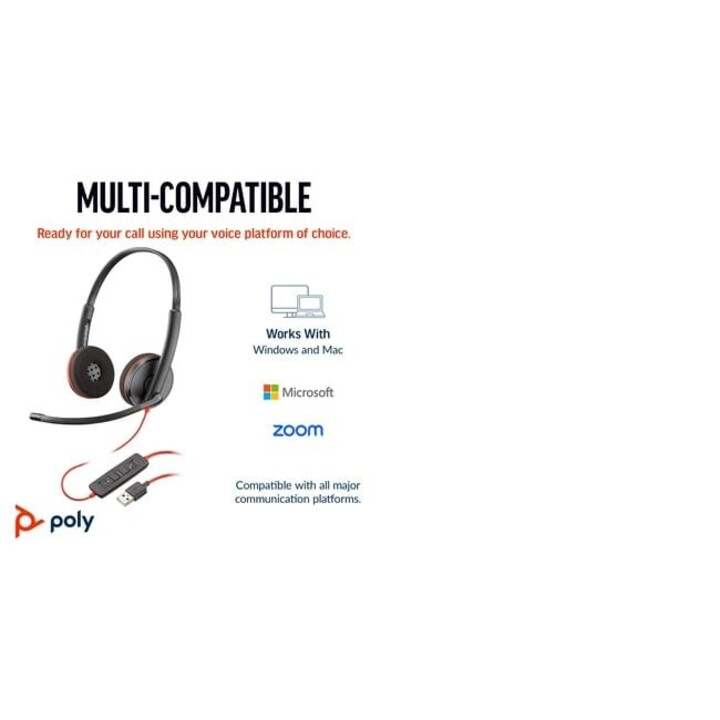 Casque stéréo USB-C noir POLY Blackwire 3220 + adaptateur USB-C/A (en vrac) Serre-tête filaire Bureau/Centre d appels USB Ty