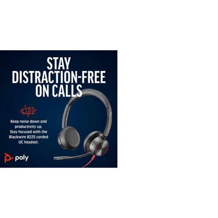 POLY Blackwire 8225 Stereo USB-C Headset + USB-C/A Adapter Wired Headband Office/Call Center USB Type C Black