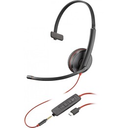 POLY Blackwire C3215 Monaural Headset +Carry Case (Bulk) Alámbrico Diadema Oficina/Centro de llamadas USB Tipo C Negro