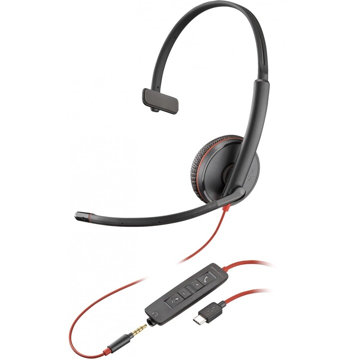 POLY Blackwire C3215 Cuffie monoaurali + custodia per il trasporto (sfuse) Archetto cablato Ufficio/Call Center USB Tipo C Nero