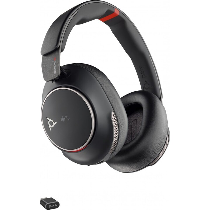 POLY Voyager Surround 85 UC Microsoft Teams Certified USB-C Headset + USB-C/A Adapter + Charging Stand Wireless Headband Calls/M