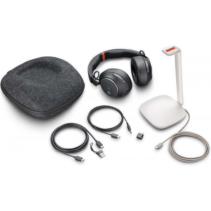 POLY Voyager Surround 85 UC Microsoft Teams Certified USB-C Headset + USB-C/A Adapter + Charging Stand Wireless Headband Calls/M