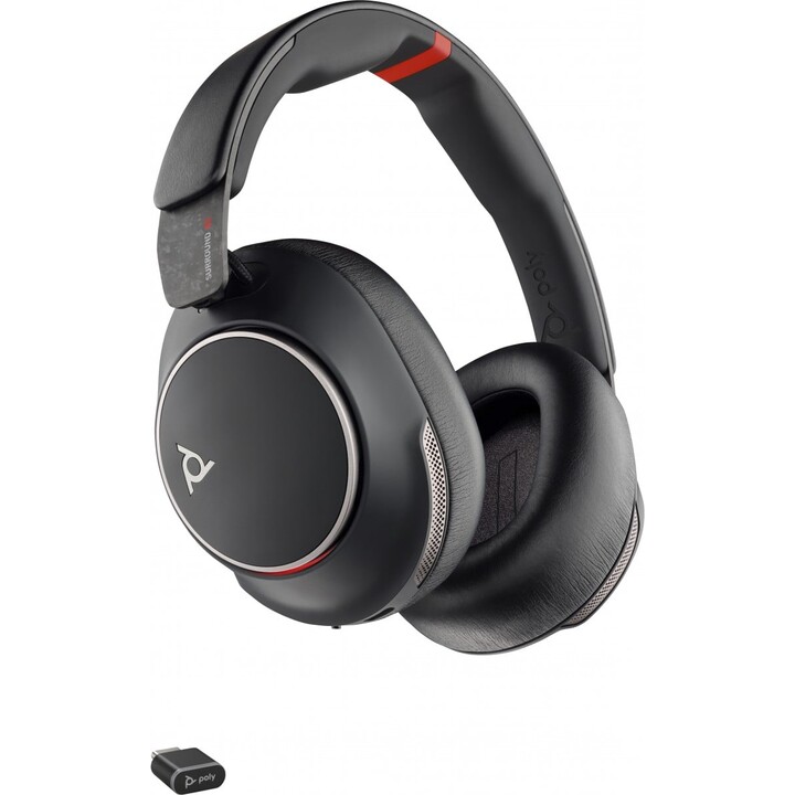 POLY Voyager Surround 85 UC Cuffie USB-C + Adattatore USB-C/A + Supporto di Ricarica Cuffie Wireless con Archetto Chiamate/Music