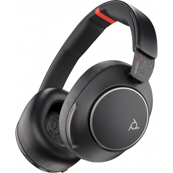 POLY Voyager Surround 85 UC Cuffie USB-C + Adattatore USB-C/A + Supporto di Ricarica Cuffie Wireless con Archetto Chiamate/Music