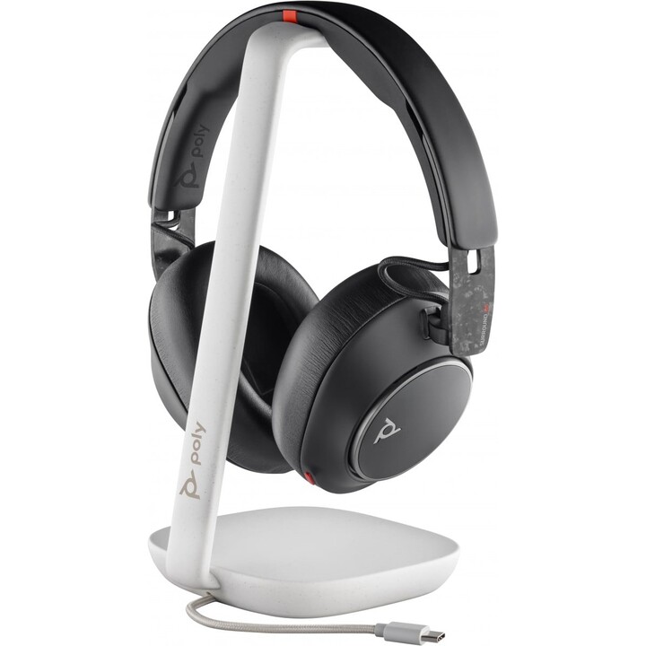 POLY Voyager Surround 85 UC Cuffie USB-C + Adattatore USB-C/A + Supporto di Ricarica Cuffie Wireless con Archetto Chiamate/Music
