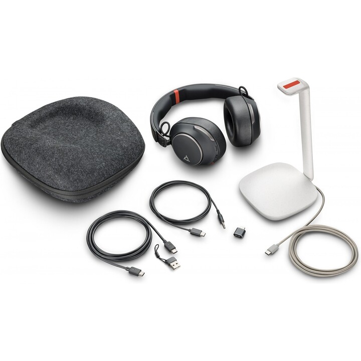 POLY Voyager Surround 85 UC Cuffie USB-C + Adattatore USB-C/A + Supporto di Ricarica Cuffie Wireless con Archetto Chiamate/Music