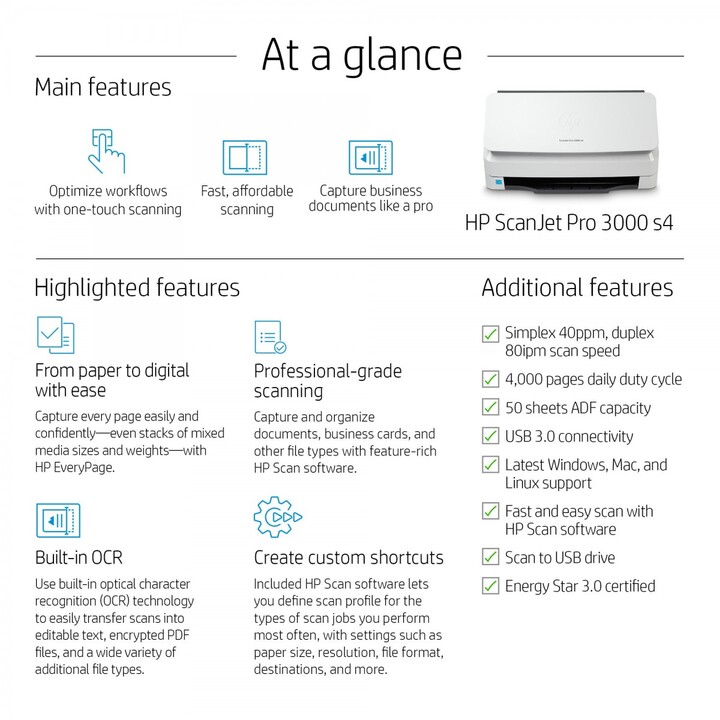 HP Scanjet Pro 3000 s4 Einzelblattscanner 600 x 600 DPI A4 Schwarz, Weiß