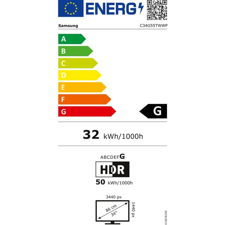 Samsung Odyssey C34G55TWWP 86.4 cm (34") 3440 x 1440 pixels UltraWide Dual Quad HD LED Black
