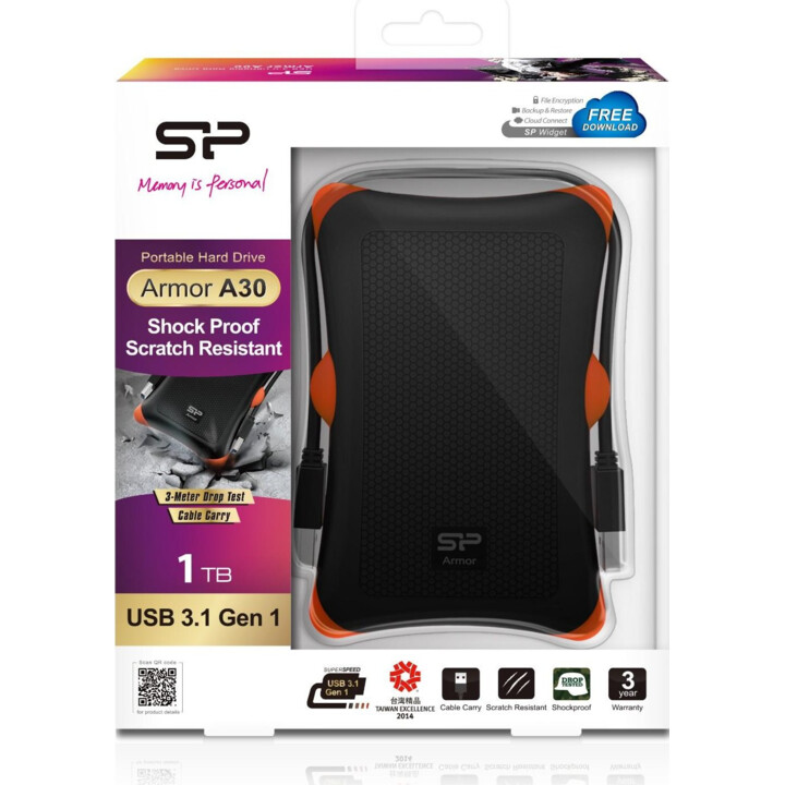 isco Duro Externo A30 de 2,5" (1 TB, USB 3.1, antigolpes), Color Negro