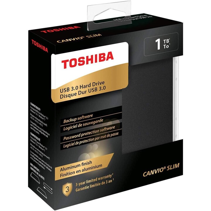 Toshiba Canvio Slim External Hard Drive, 1000 GB, Black