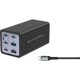 OZUL06BE - Caricabatterie USB GaN PD 3.1 a 6 porte da 200 W con cavo di ricarica USB-C, 4 porte USB-C, 2 porte USB-A, QC 3.0, PD
