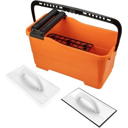 Ensemble de carreaux: seau avec grille et rouleaux 25l + flotteur avec caoutchouc + flotteur avec éponge douce
