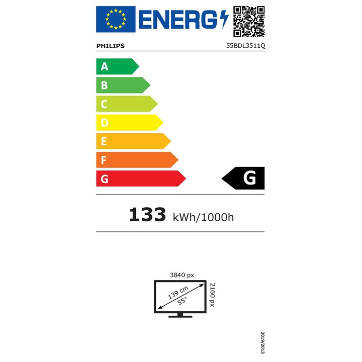 Philips 55BDL3511Q/00 55, pantalla de señalización digital, 4K, Ultra HD, negro