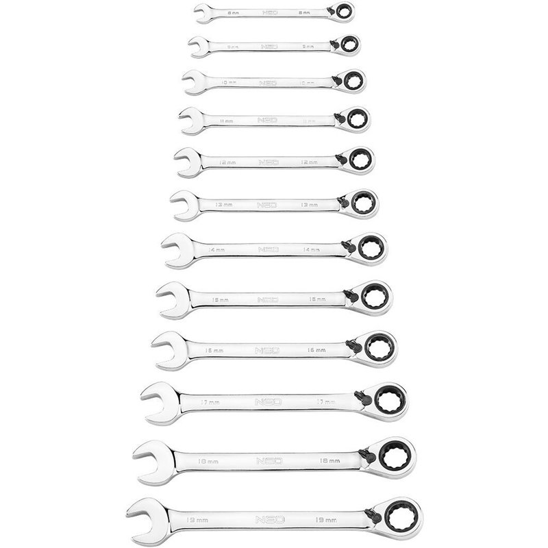 Cicatrices à cliquet et combinaison, ensemble de 12 pièces, 8 à 19 mm, boîtier souple