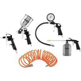 Neo Tools 14-699 Kit de pistolets de pulvérisation 5 pièces avec réservoir professionnel à gravité, Argent