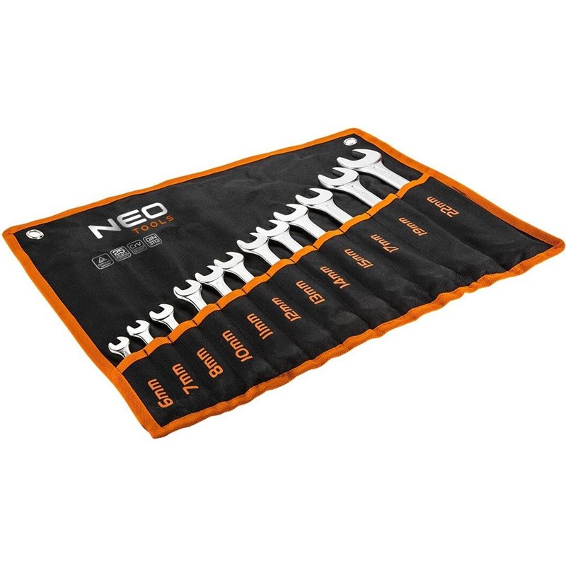Juego de llaves combinadas, CrV, DIN 3113, 12 piezas 6, 7, 8, 10, 11, 12, 13, 14, 15, 17, 19, 22 mm