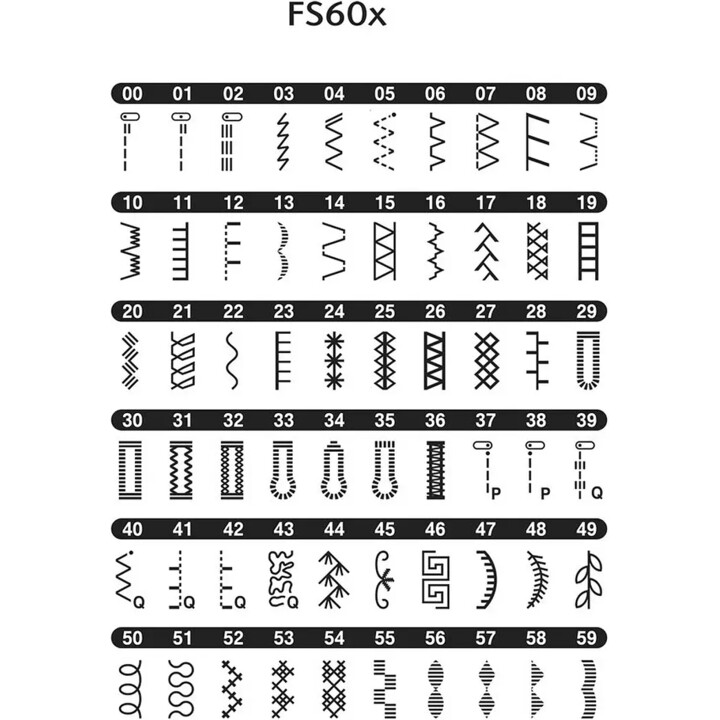 Máquina de Coser Brother FS60x, electrónica con 60 puntos (utilitarios, elásticos, decorativos)