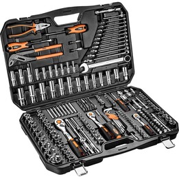 Neo Tools 10-078, Set di bussole da 1/4", 3/8" e 1/2", 233 pezzi, nero
