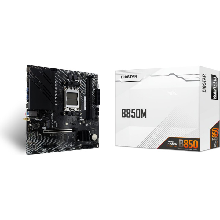 Placa base | BIOSTAR | AMD B850 | SAM5 | Micro-ATX | 1 PCI-Express 4.0 4x | 1 PCI-Express 4.0 16x | 2 M.2 | 1 HDMI | 1 DisplayPo