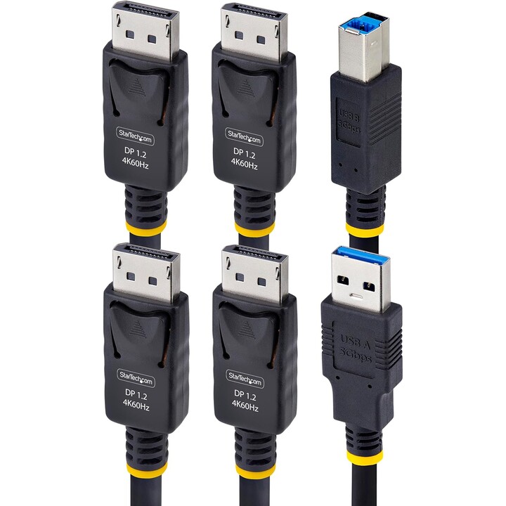 StarTech.com 6ft (1.8m) Dual-DisplayPort and USB 5Gbps KVM Cable, 4K 60Hz, Universally Compatible DP 1.2/USB 3.0 Combo Cable for