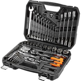 Neo Tools TOP-08-915, Juego de vasos de 1/4" y 1/2", 77 piezas, negro