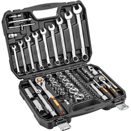 Neo Tools TOP-10-059, Set di bussole da 1/2" e 1/4", 82 pezzi, nero