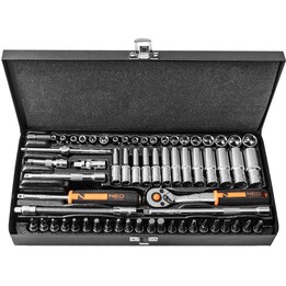 NEO TOOLS 10-008, Juego de vasos 1/4" Drive, 63 piezas, negro