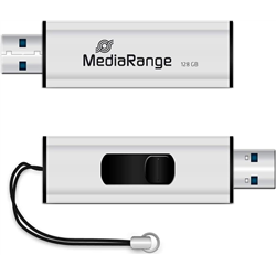 Memoria USB 3.2 Mediarange MR918 de 128 GB, USB Tipo A/Micro-USB, diámetro, negro y plateado