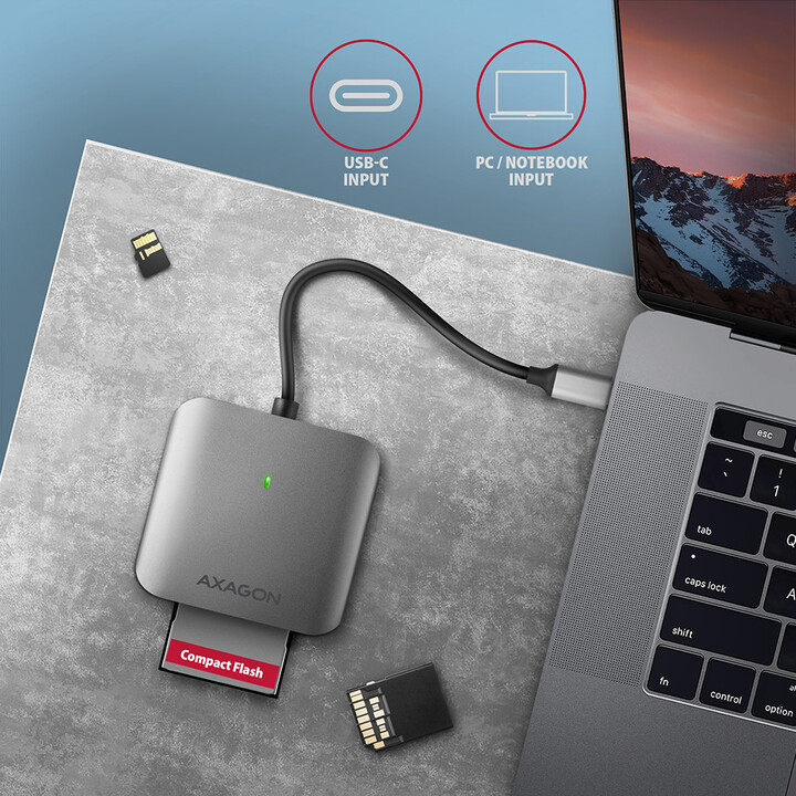 AXAGON Cre-S3C External Card Reader USB-C Card Reader, Gray