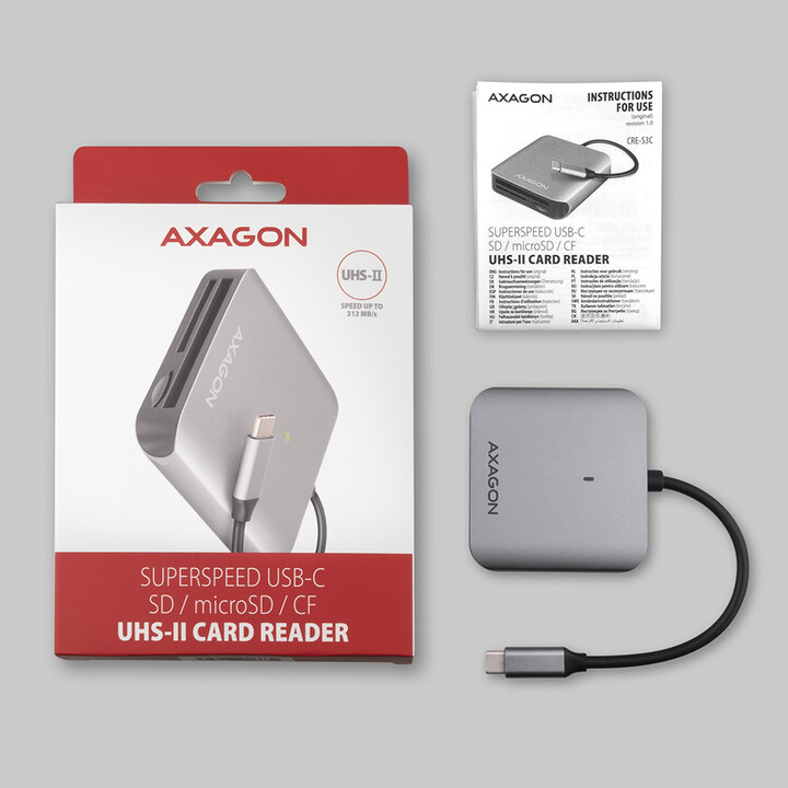 AXAGON Cre-S3C External Card Reader USB-C Card Reader, Gray