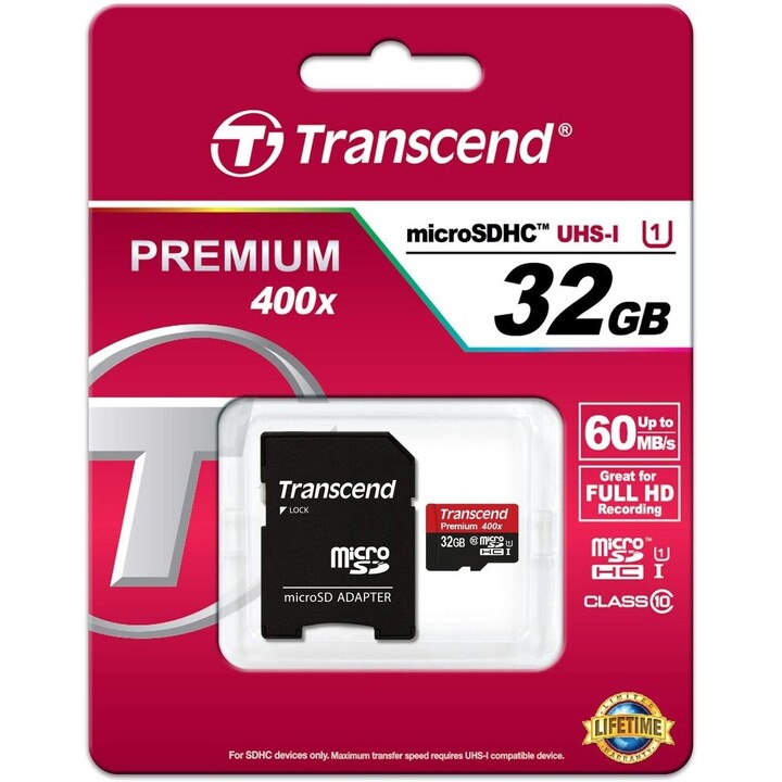 TARJETA 32GB Transcend Premium MicroSDHC 45MB/s + Adaptador