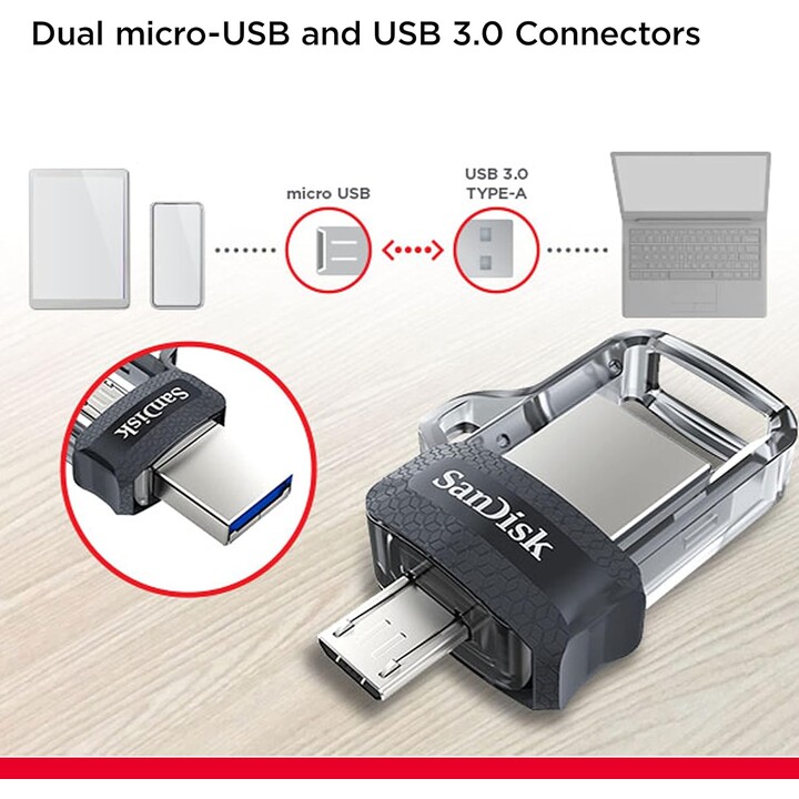 STICK 64GB SanDisk Ultra Dual USB3.0/microUSB 150MB/s Grey