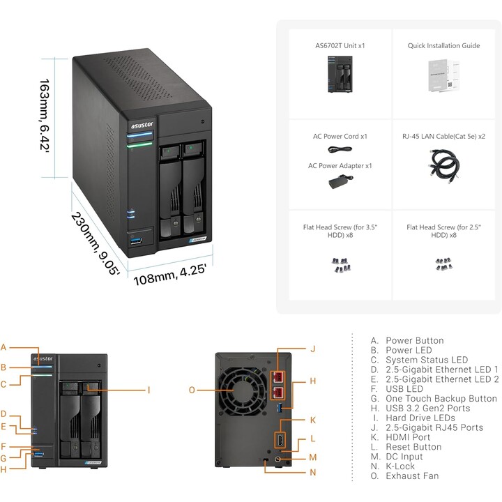 ASUSTOR Lockerstor NAS AS6702T 2 baias