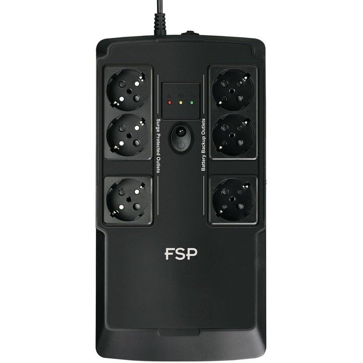 SAI fuera de línea FSP NANOFIT 600 de 600 VA y 360 W con cargador USB de 2 puertos y 6 conectores Schuko