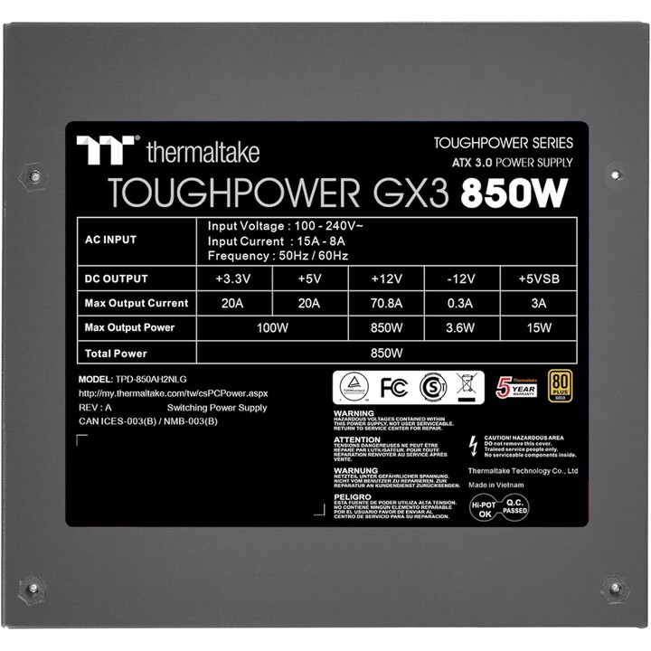 Thermaltake Toughpower GX3 850W Caixa Colorida ATX 3.0 Dourado