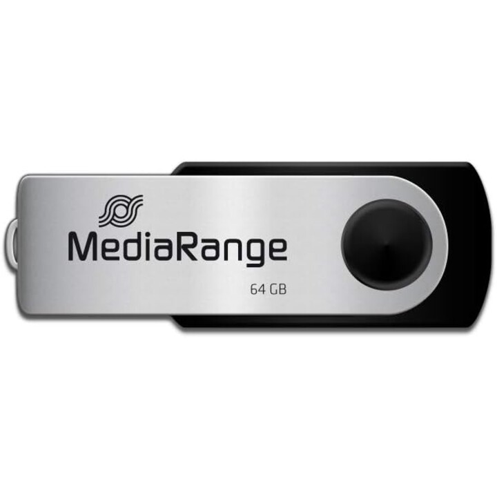 Memoria USB MediaRange Flexi 64GB MR912 15MB/s USB 2.0 Negro / Plata