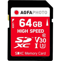 Tarjeta AgfaPhoto SDXC de 64GB, alta velocidad, clase 10, UHS I, U1, V30
