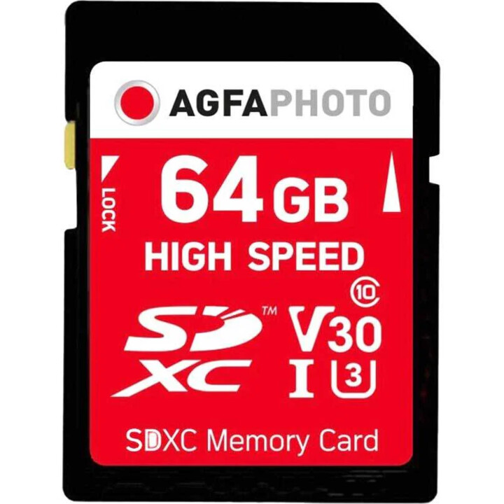 Tarjeta AgfaPhoto SDXC de 64GB, alta velocidad, clase 10, UHS I, U1, V30